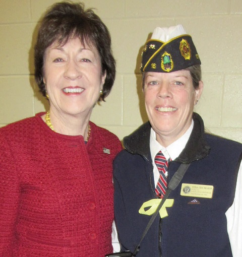 Veteran Tina Richard, right, of Clinton,  with keynote speaker U.S. Sen. Susan Collins.