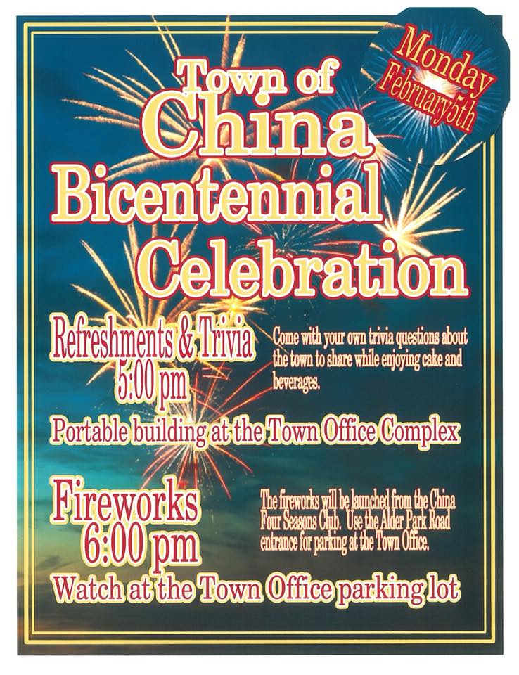 China Bicentennial Celebration on Monday, February 5 at 5 p.m.