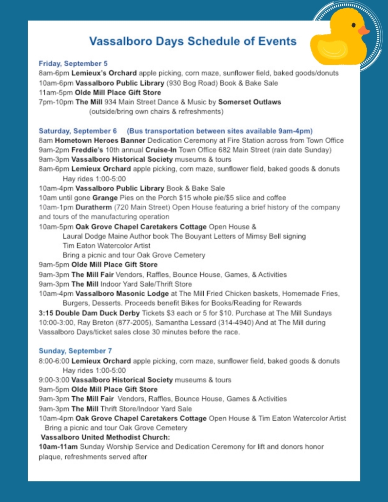 EVENTS: Vassalboro Days 2025 Schedule of Events